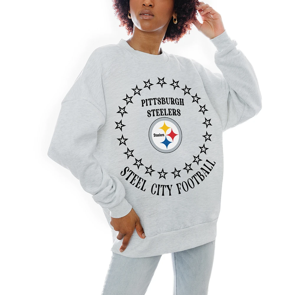 Women's Gameday Couture Oatmeal Pittsburgh Steelers Superstar Premium Fleece Drop Shoulder Pullover Sweatshirt