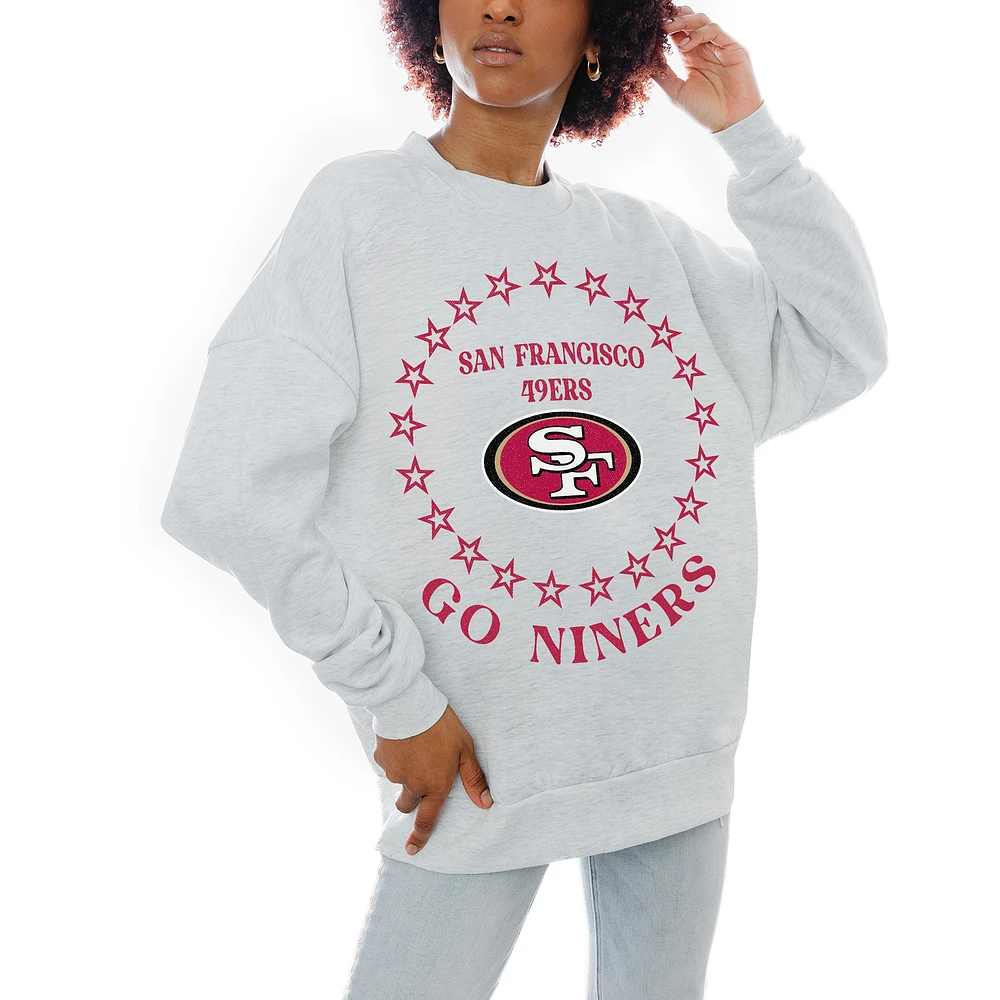 Women's Gameday Couture Oatmeal San Francisco 49ers Superstar Premium Fleece Drop Shoulder Pullover Sweatshirt