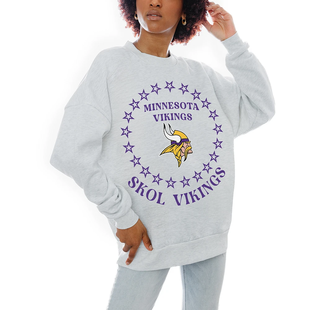 Women's Gameday Couture Oatmeal Minnesota Vikings Superstar Premium Fleece Drop Shoulder Pullover Sweatshirt