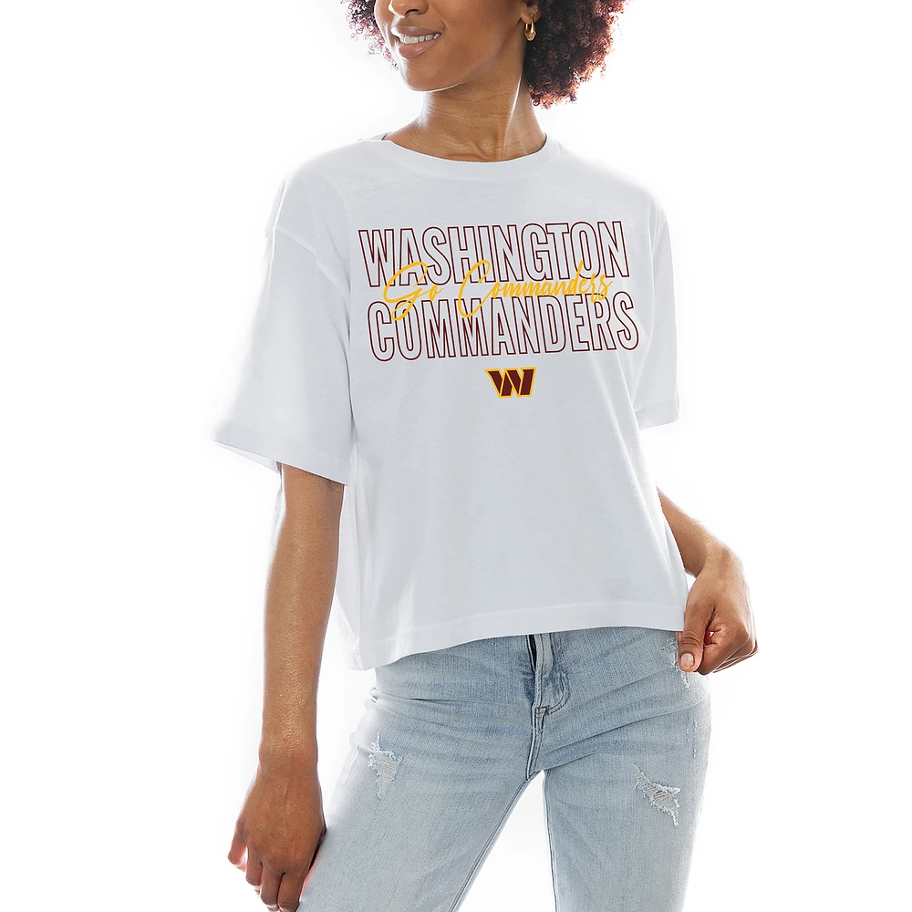 Women's Gameday Couture White Washington Commanders Keep Playing Boxy Fit Cropped T-Shirt