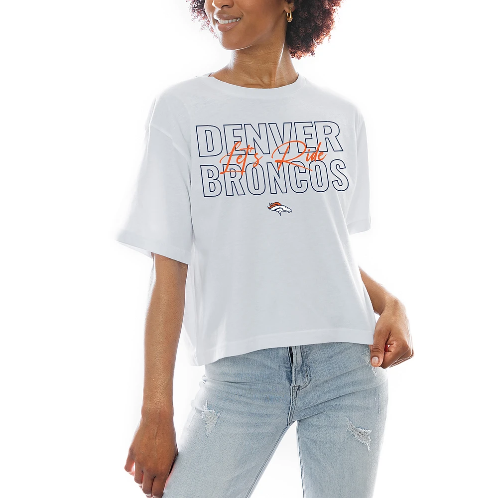 Women's Gameday Couture White Denver Broncos Keep Playing Boxy Fit Cropped T-Shirt
