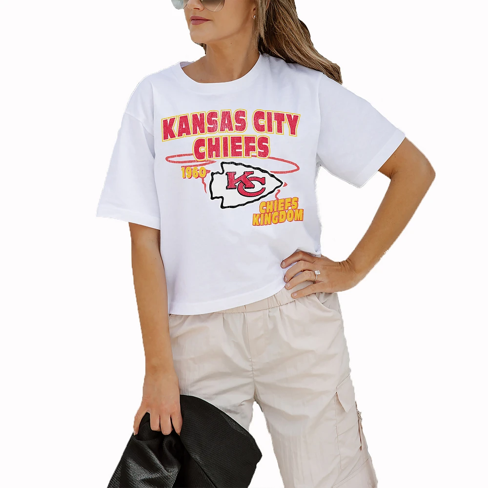 Women's Gameday Couture White Kansas City Chiefs Goals Boxy Fit Cropped T-Shirt