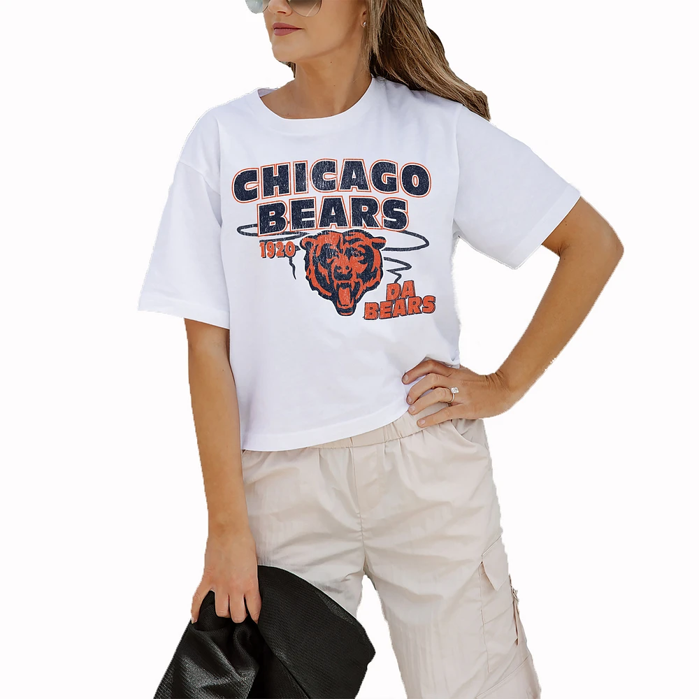 Women's Gameday Couture White Chicago Bears Goals Boxy Fit Cropped T-Shirt