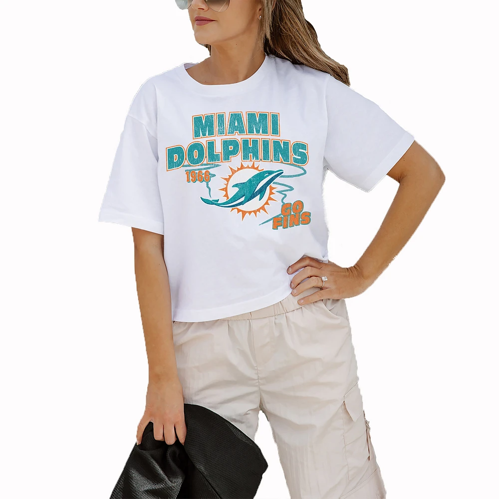 Women's Gameday Couture White Miami Dolphins Goals Boxy Fit Cropped T-Shirt