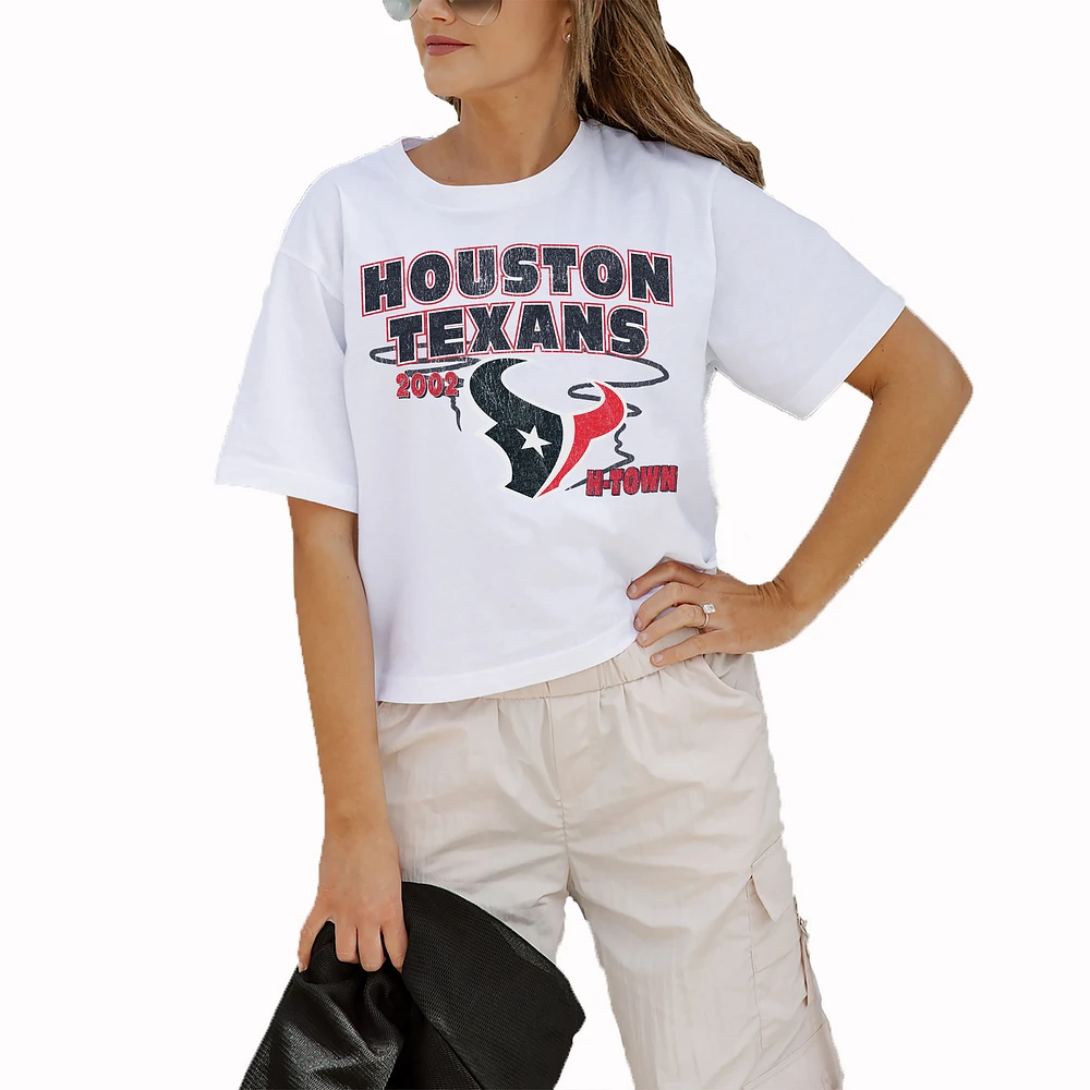 Women's Gameday Couture White Houston Texans Goals Boxy Fit Cropped T-Shirt