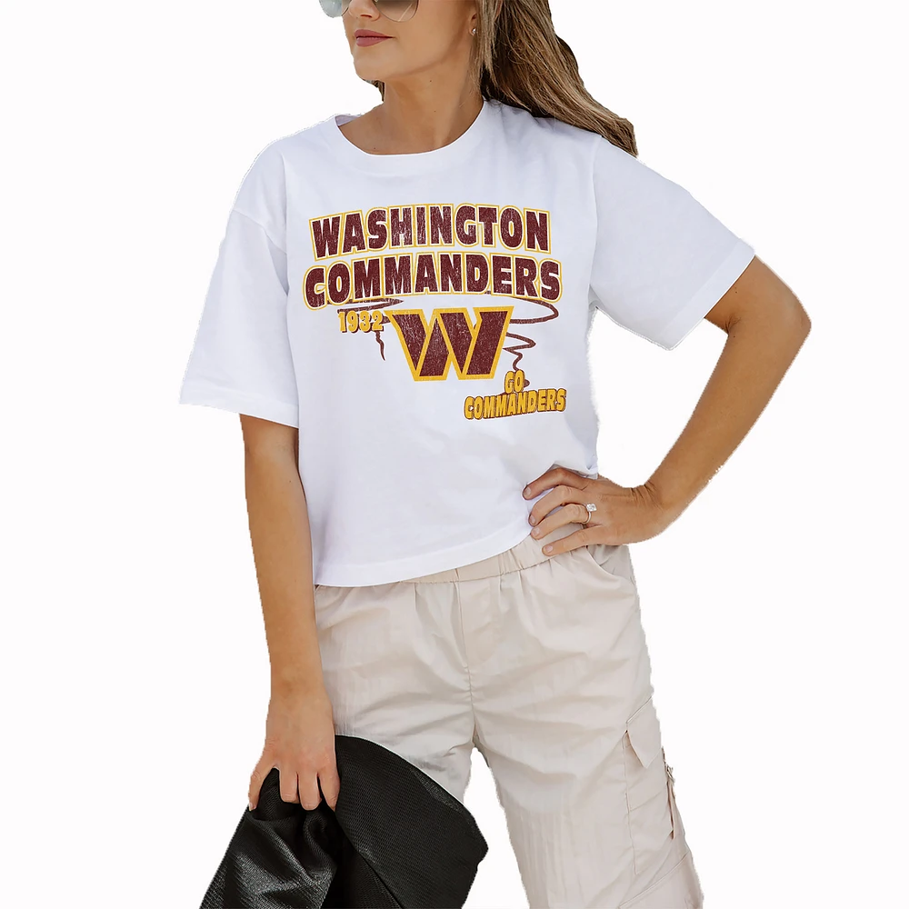 Women's Gameday Couture White Washington Commanders Goals Boxy Fit Cropped T-Shirt