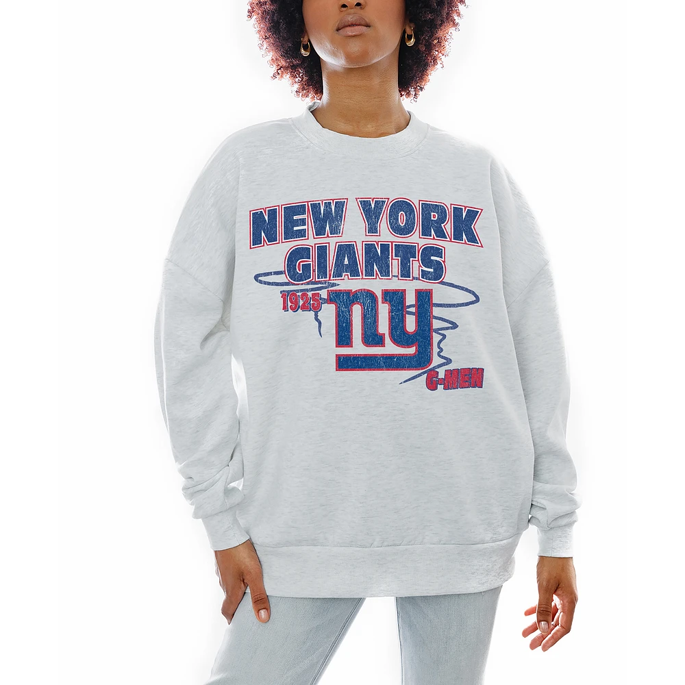 Women's Gameday Couture Ash New York Giants Gridiron Goals Premium Drop Shoulder Pullover Sweatshirt