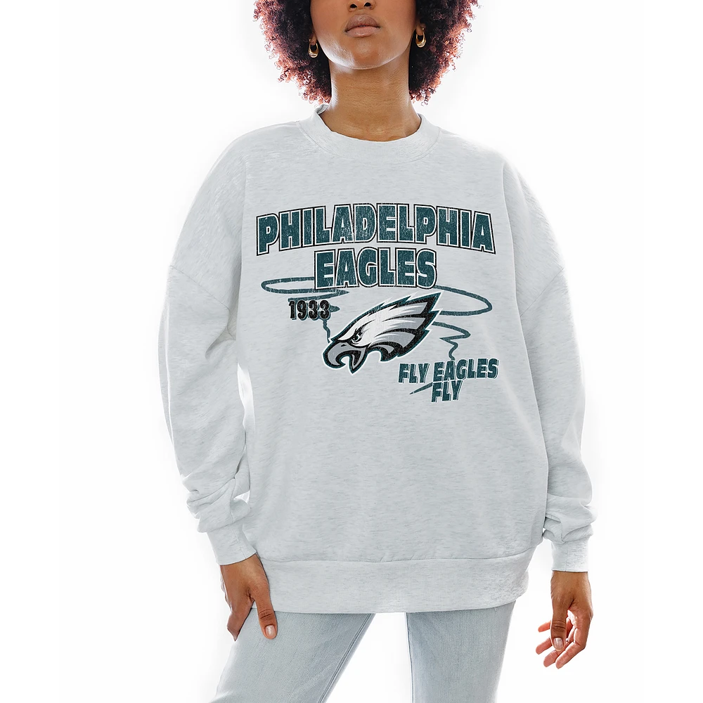 Women's Gameday Couture Ash Philadelphia Eagles Gridiron Goals Premium Drop Shoulder Pullover Sweatshirt