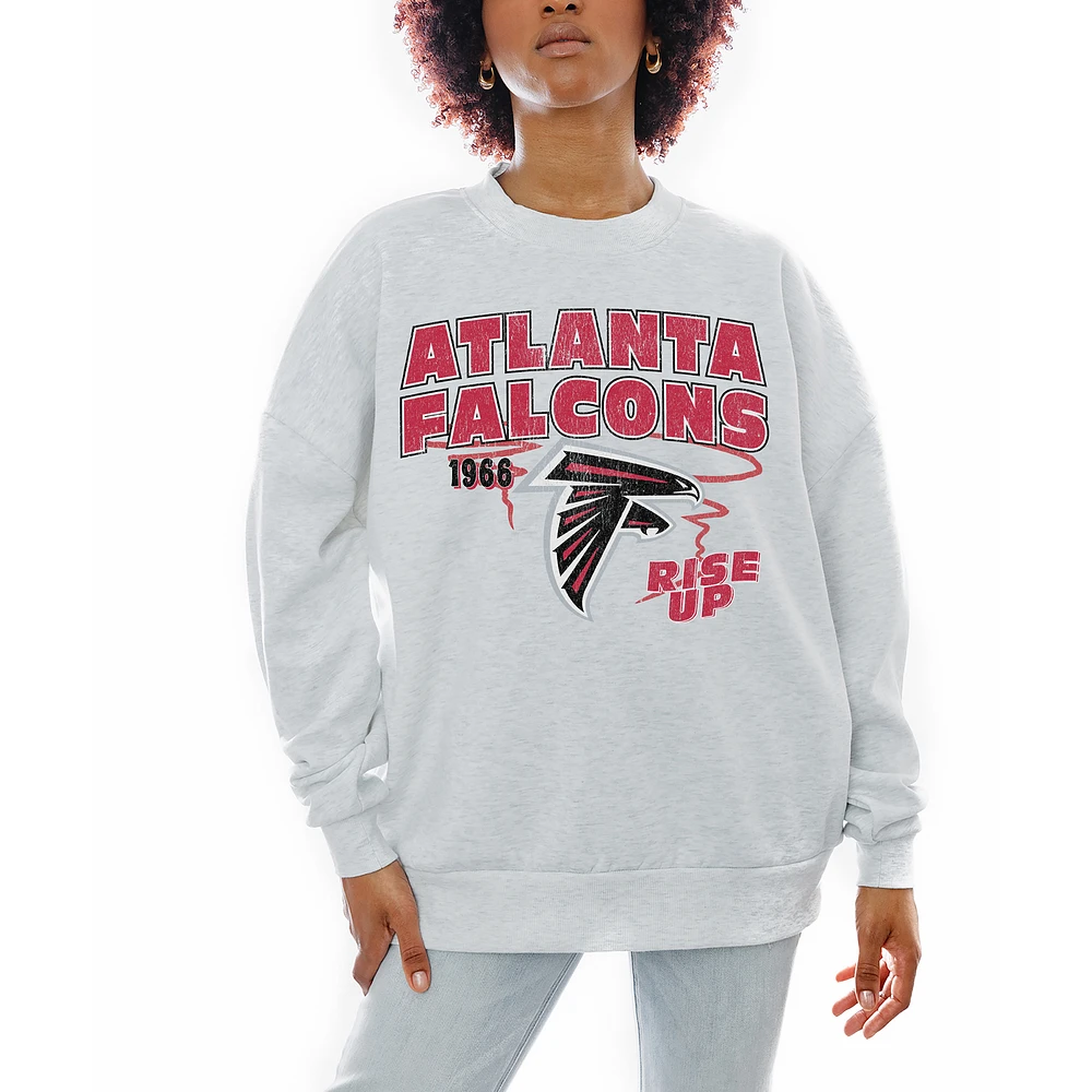 Women's Gameday Couture Ash Atlanta Falcons Gridiron Goals Premium Drop Shoulder Pullover Sweatshirt
