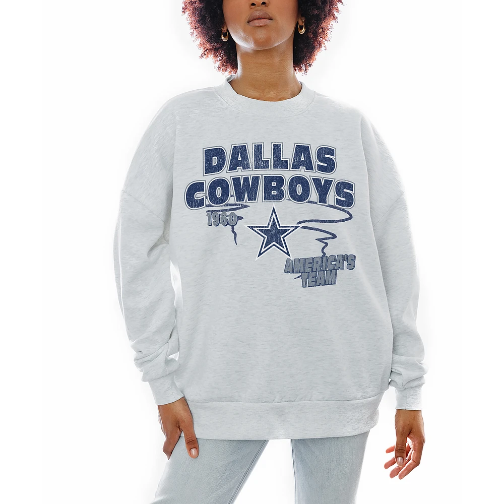 Women's Gameday Couture Ash Dallas Cowboys Gridiron Goals Premium Drop Shoulder Pullover Sweatshirt