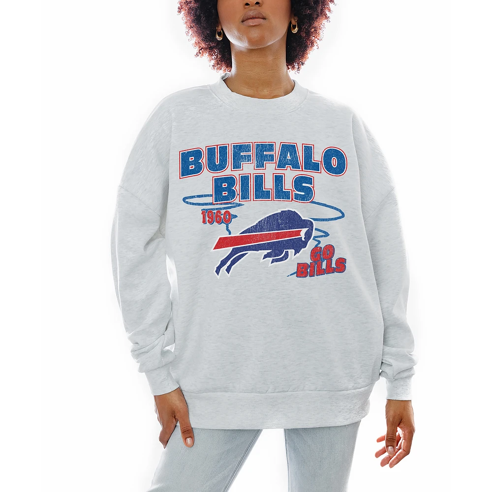 Women's Gameday Couture Ash Buffalo Bills Gridiron Goals Premium Drop Shoulder Pullover Sweatshirt