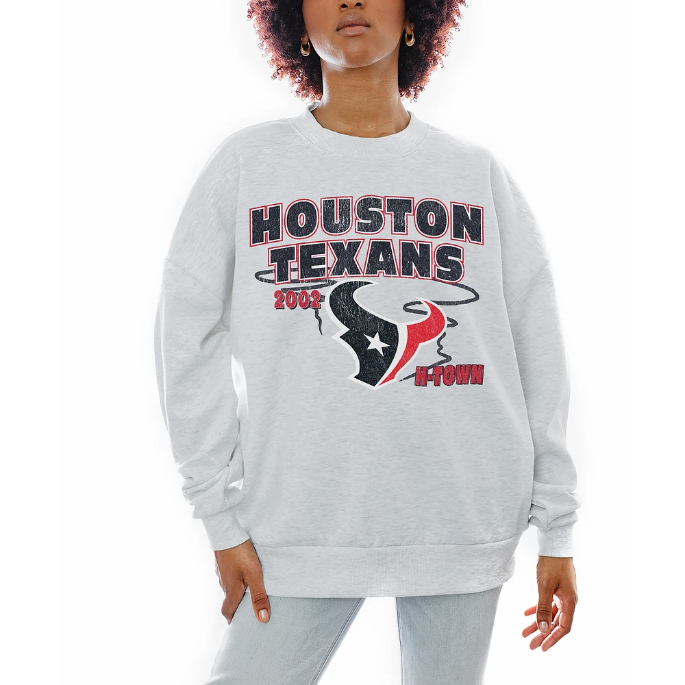 Women's Gameday Couture Ash Houston Texans Gridiron Goals Premium Drop Shoulder Pullover Sweatshirt