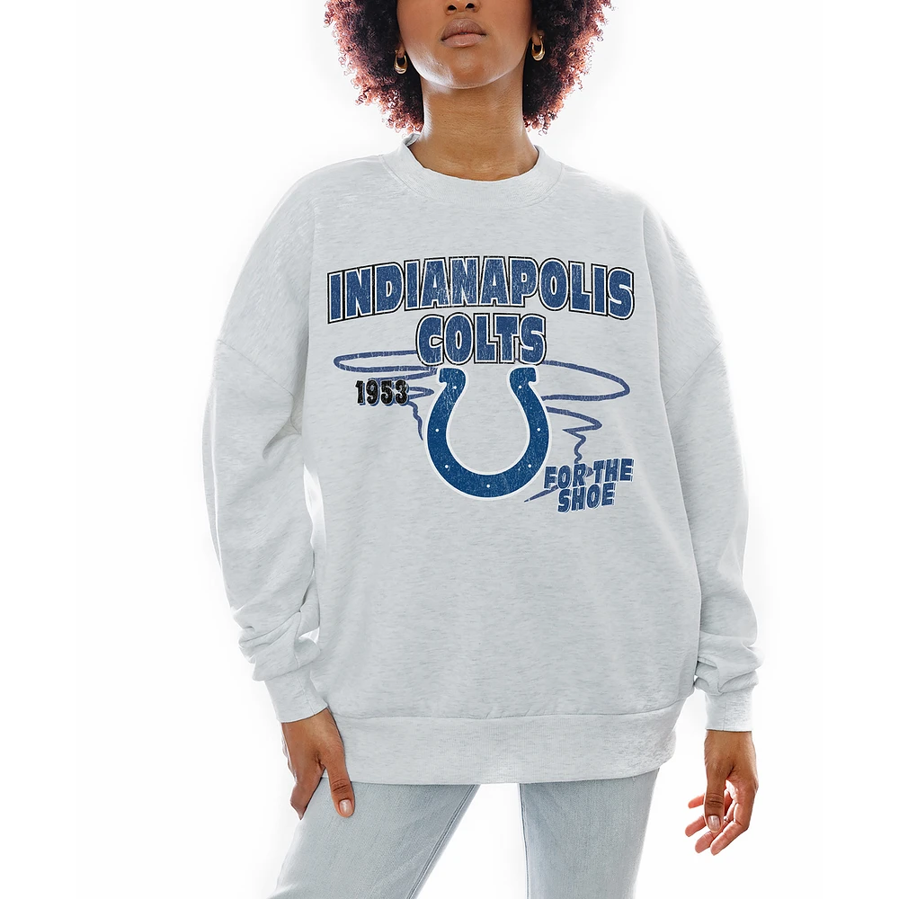 Women's Gameday Couture Ash Indianapolis Colts Gridiron Goals Premium Drop Shoulder Pullover Sweatshirt