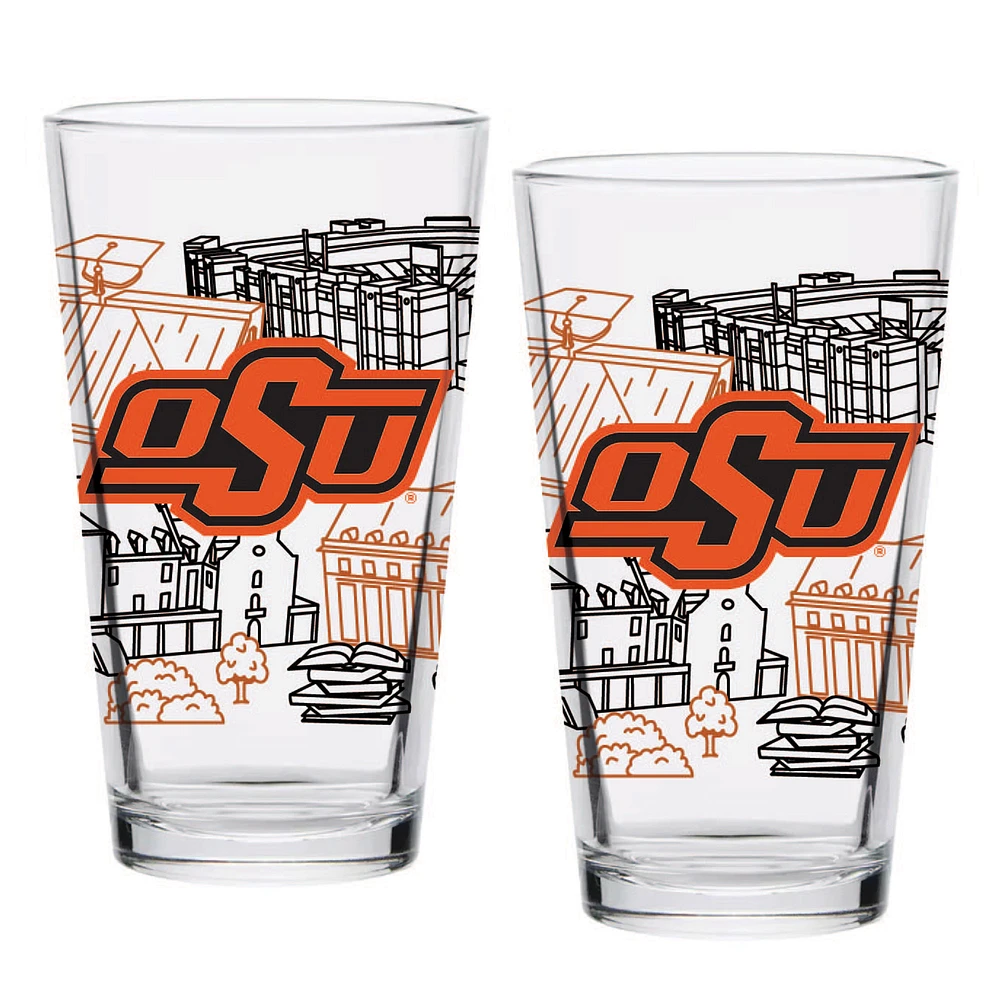 Oklahoma State Cowboys Two-Pack 16oz. Campus Line Art Pint Glass Set