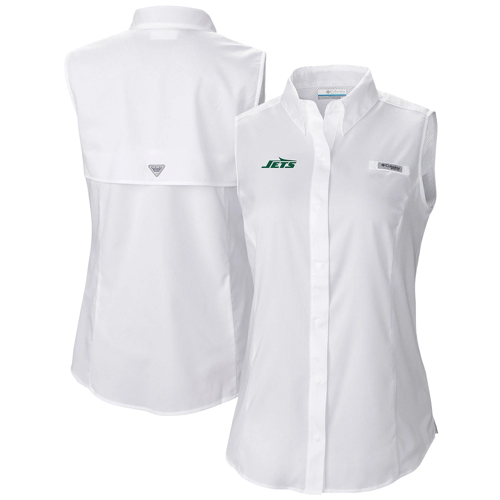 Women's Columbia New York Jets PFG Tamiami Omni-Shade Sleeveless Button-Up Shirt