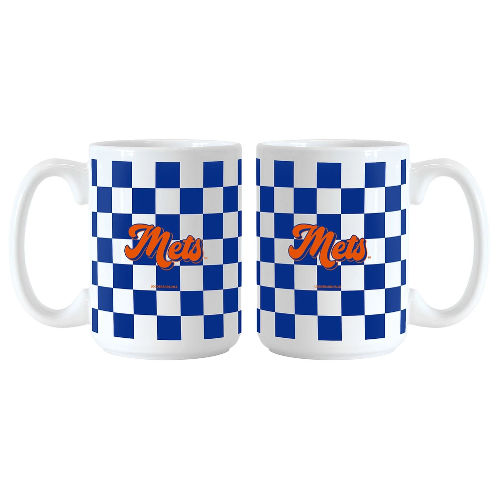 New York Mets 2-Pack 15oz. Checkered Wordmark Mug Set