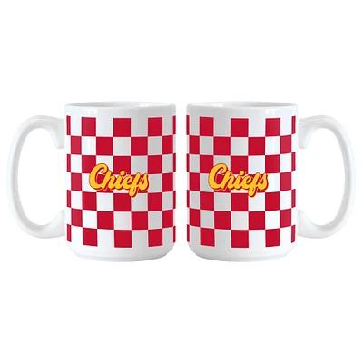 Kansas City Chiefs 2-Pack 15oz. Checkered Wordmark Mug Set