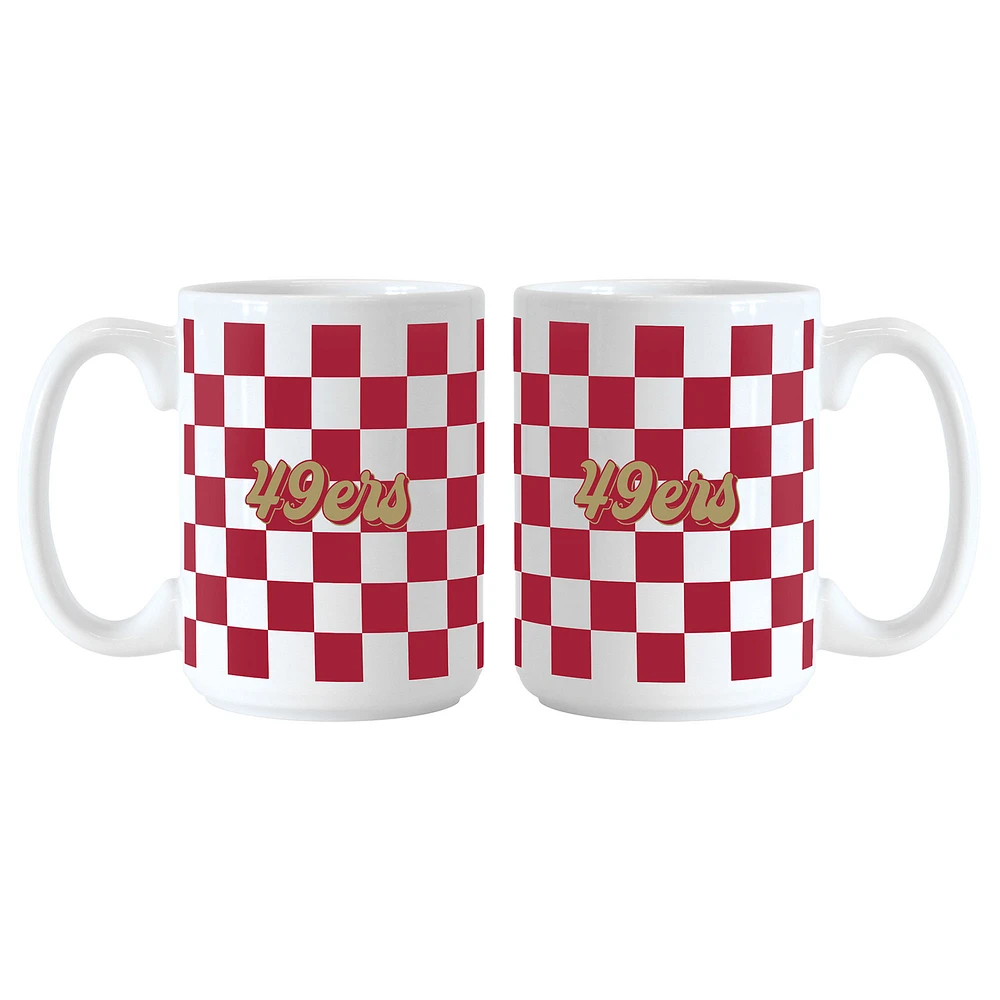 San Francisco 49ers 2-Pack 15oz. Checkered Wordmark Mug Set