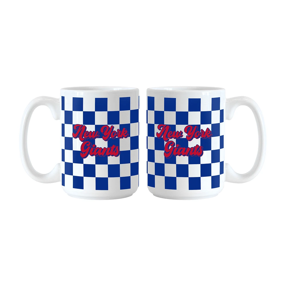 New York Giants 2-Pack 15oz. Checkered Wordmark Mug Set