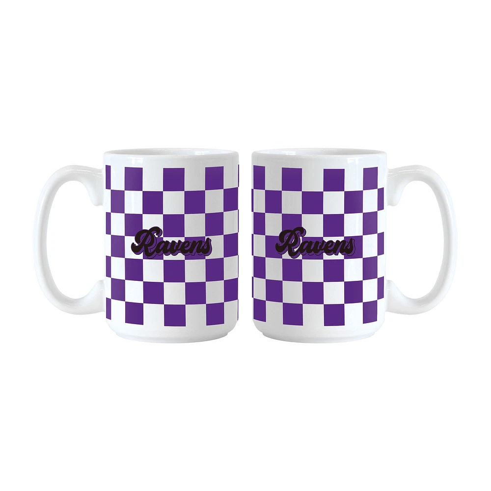 Baltimore Ravens 2-Pack 15oz. Checkered Wordmark Mug Set