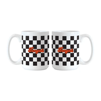 Logo Brands Cincinnati Bengals 2-Pack 15oz. Checkered Wordmark Mug Set