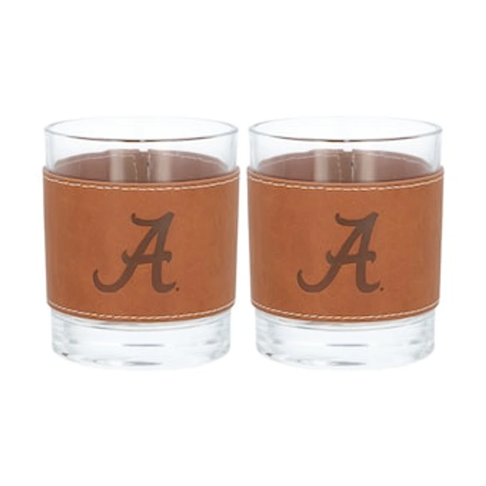 Alabama Crimson Tide 2-Pack 12oz Rocks Glass with Leather Wrap