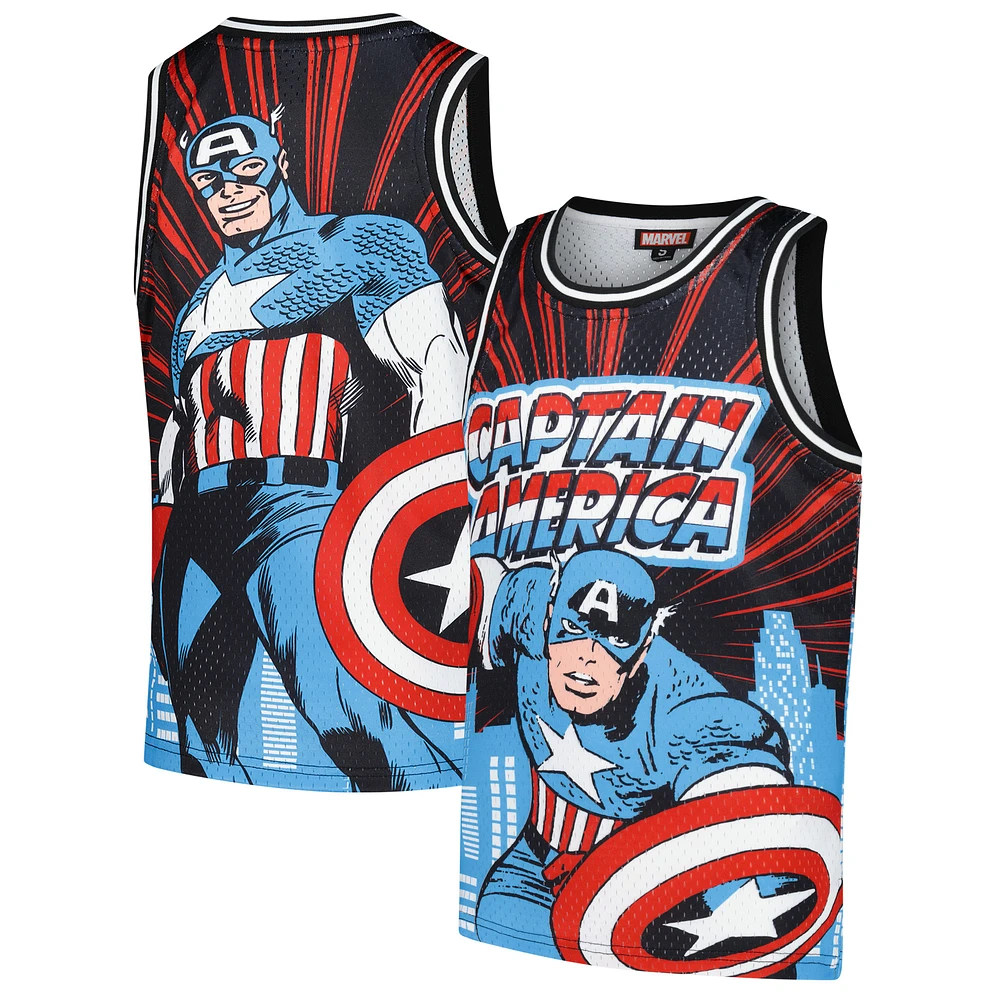 Youth Black Captain America Big Print Mesh Fashion Jersey