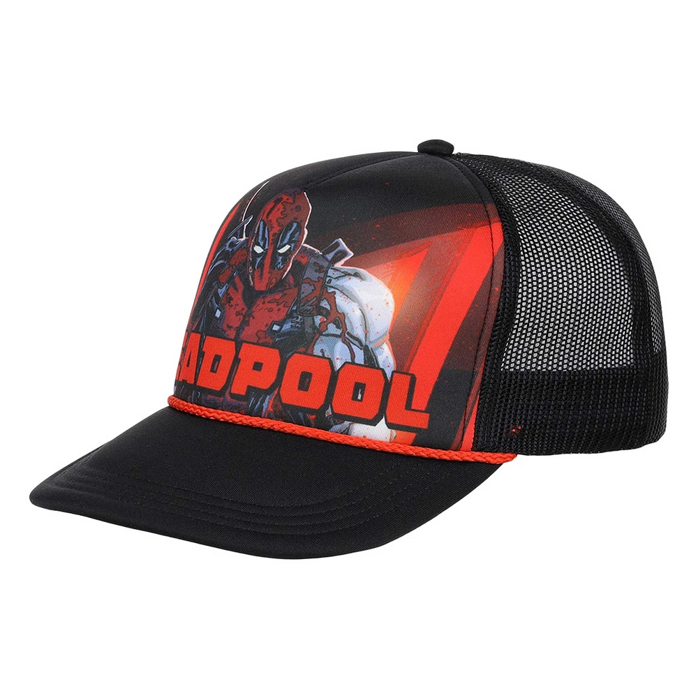 Men's Black Deadpool Big Front Foam Trucker Adjustable Hat
