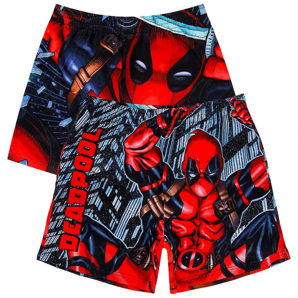 Men's Black Deadpool Comic Big Print Mesh Shorts