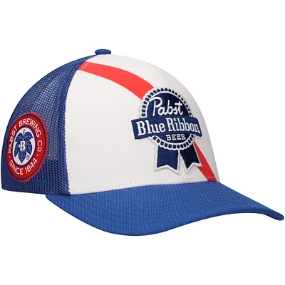 Men's White Pabst Blue Ribbon/Blue Ribbon with Stripe Trucker Adjustable Hat