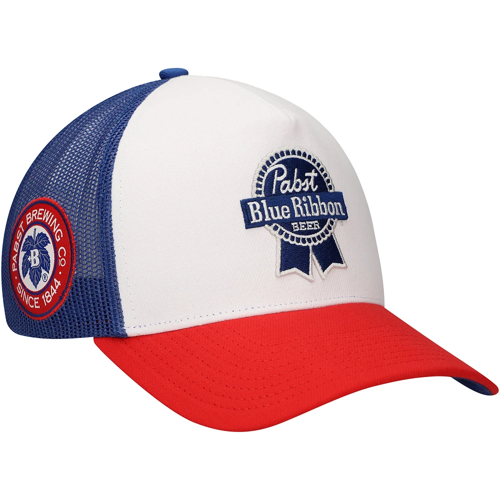 Men's White/Red Pabst Blue Ribbon Ribbon A-Frame Trucker Adjustable Hat