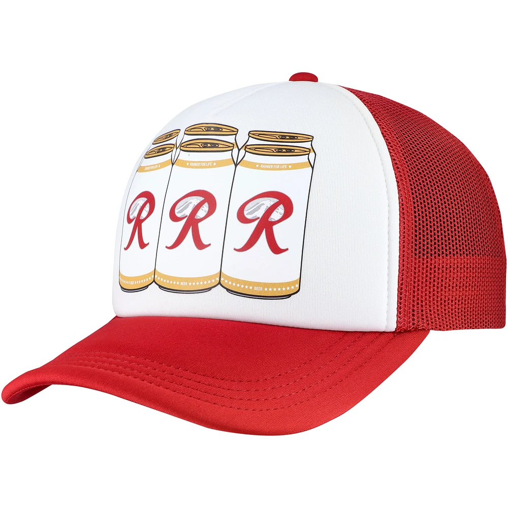 Men's White/Red Rainier Cans Adjustable Trucker Hat