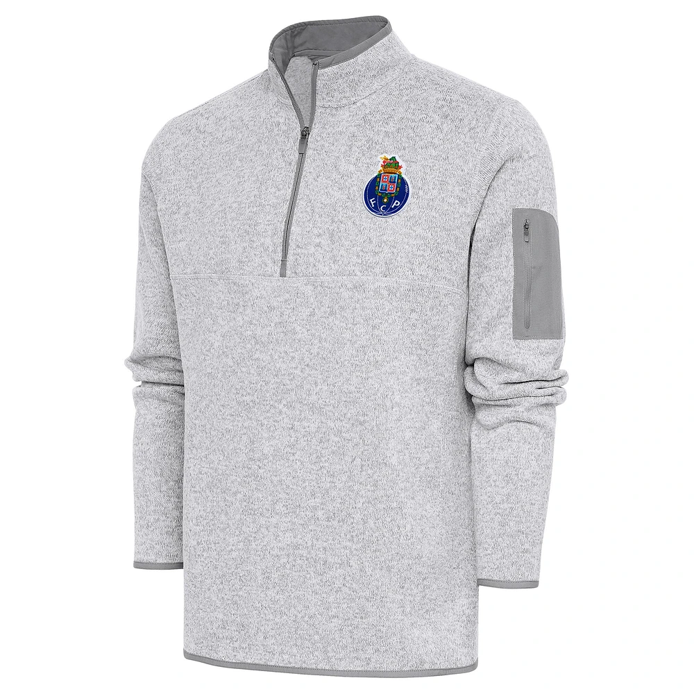 Men's Antigua Heather Gray FC Porto Elevate Quarter-Zip Pullover