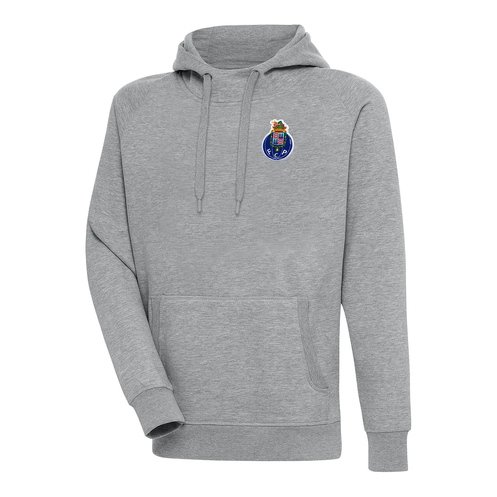Men's Antigua Heather Gray FC Porto Takeover Raglan Pullover Hoodie