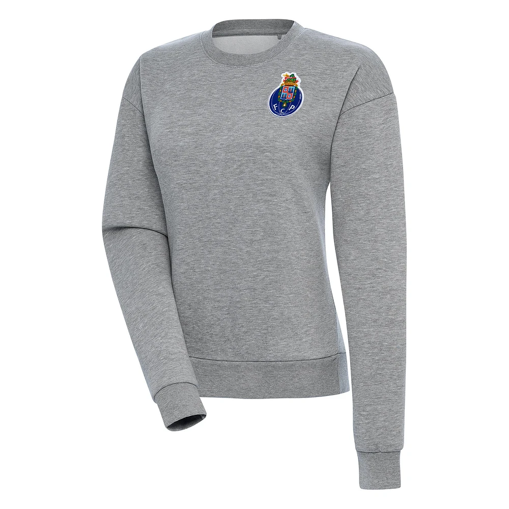 Women's Antigua Heather Gray FC Porto Takeover Pullover Sweatshirt