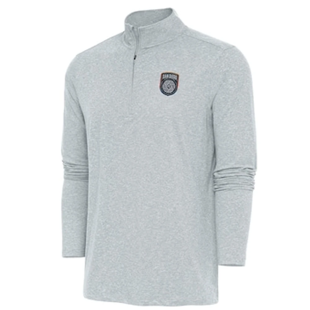 Men's Antigua Heather Gray San Diego FC Hunk Quarter-Zip Top