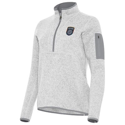 Women's Antigua Heather Gray San Diego FC Fortune Half-Zip Pullover Top