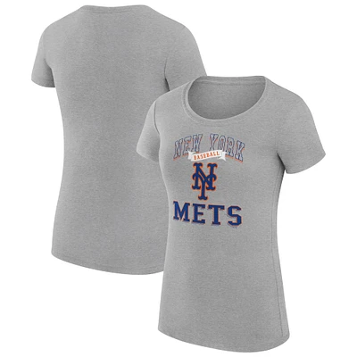 Women's G-III 4Her by Carl Banks Heather Gray New York Mets Super-Slim Fit Lightweight Team Logo Graphic T-Shirt