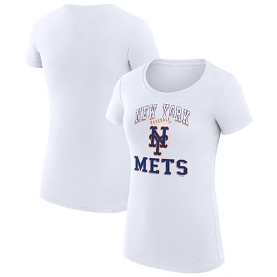 Women's G-III 4Her by Carl Banks White New York Mets Super-Slim Fit Lightweight Team Logo Graphic T-Shirt