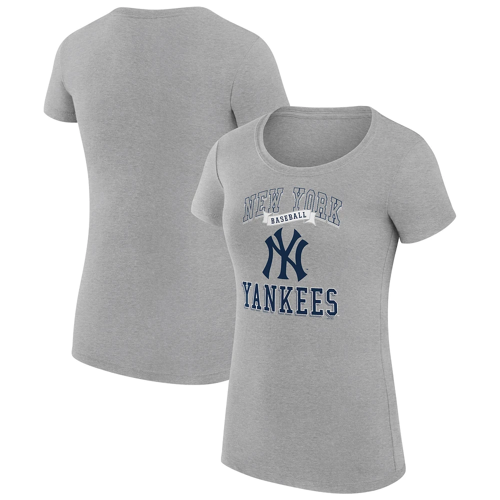 Women's G-III 4Her by Carl Banks Heather Gray New York Yankees Super-Slim Fit Lightweight Team Logo Graphic T-Shirt