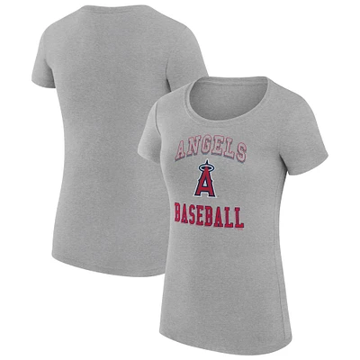 Women's G-III 4Her by Carl Banks Heather Gray Los Angeles Angels Super-Slim Fit Lightweight Team Logo Graphic T-Shirt