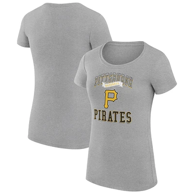Women's G-III 4Her by Carl Banks Heather Gray Pittsburgh Pirates Super-Slim Fit Lightweight Team Logo Graphic T-Shirt