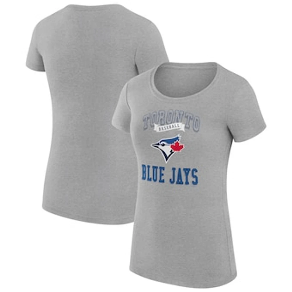 Women's G-III 4Her by Carl Banks Heather Gray Toronto Blue Jays Super-Slim Fit Lightweight Team Logo Graphic T-Shirt