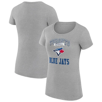 Women's G-III 4Her by Carl Banks Heather Gray Toronto Blue Jays Super-Slim Fit Lightweight Team Logo Graphic T-Shirt