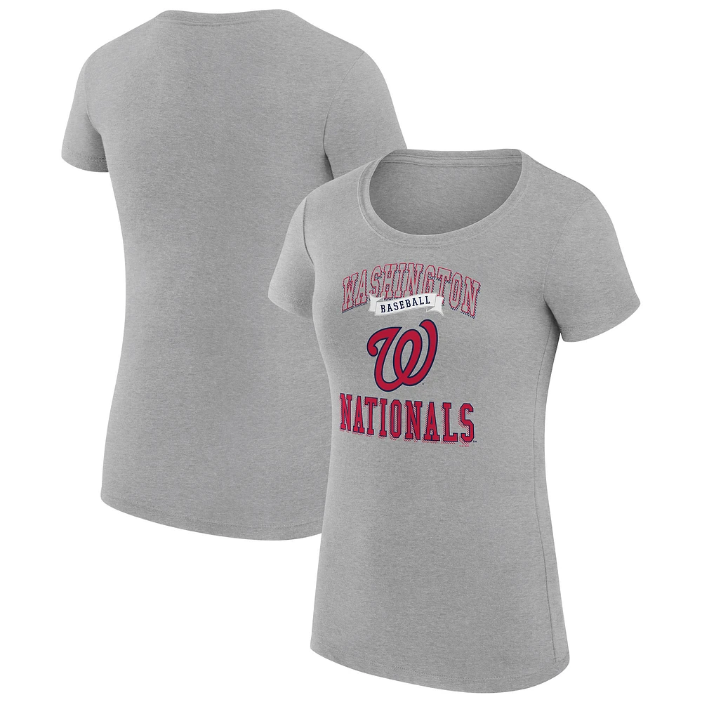 Women's G-III 4Her by Carl Banks Heather Gray Washington Nationals Super-Slim Fit Lightweight Team Logo Graphic T-Shirt