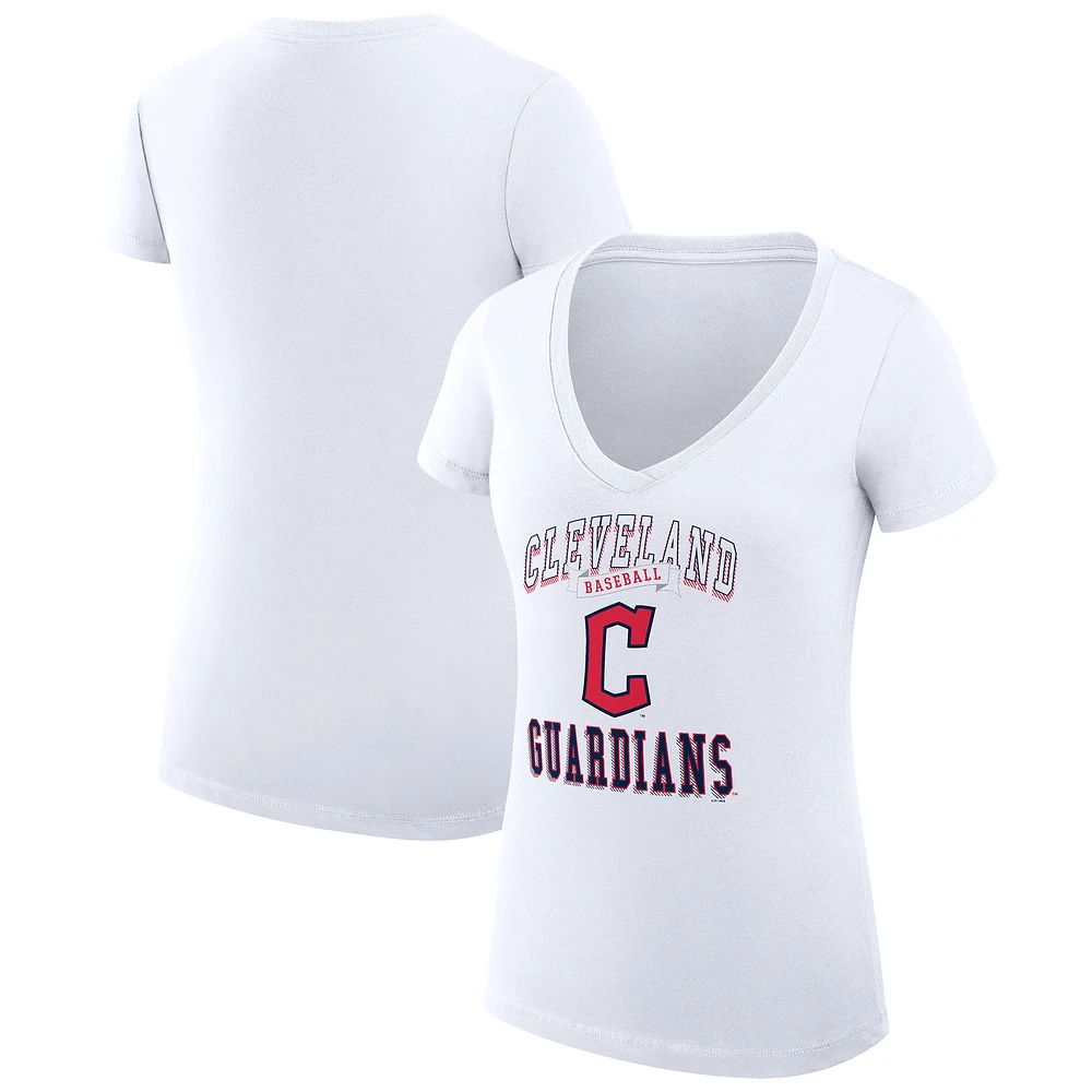 Women's G-III 4Her by Carl Banks White Cleveland Guardians Super-Slim Fit Lightweight Team Logo Graphic V-Neck T-Shirt