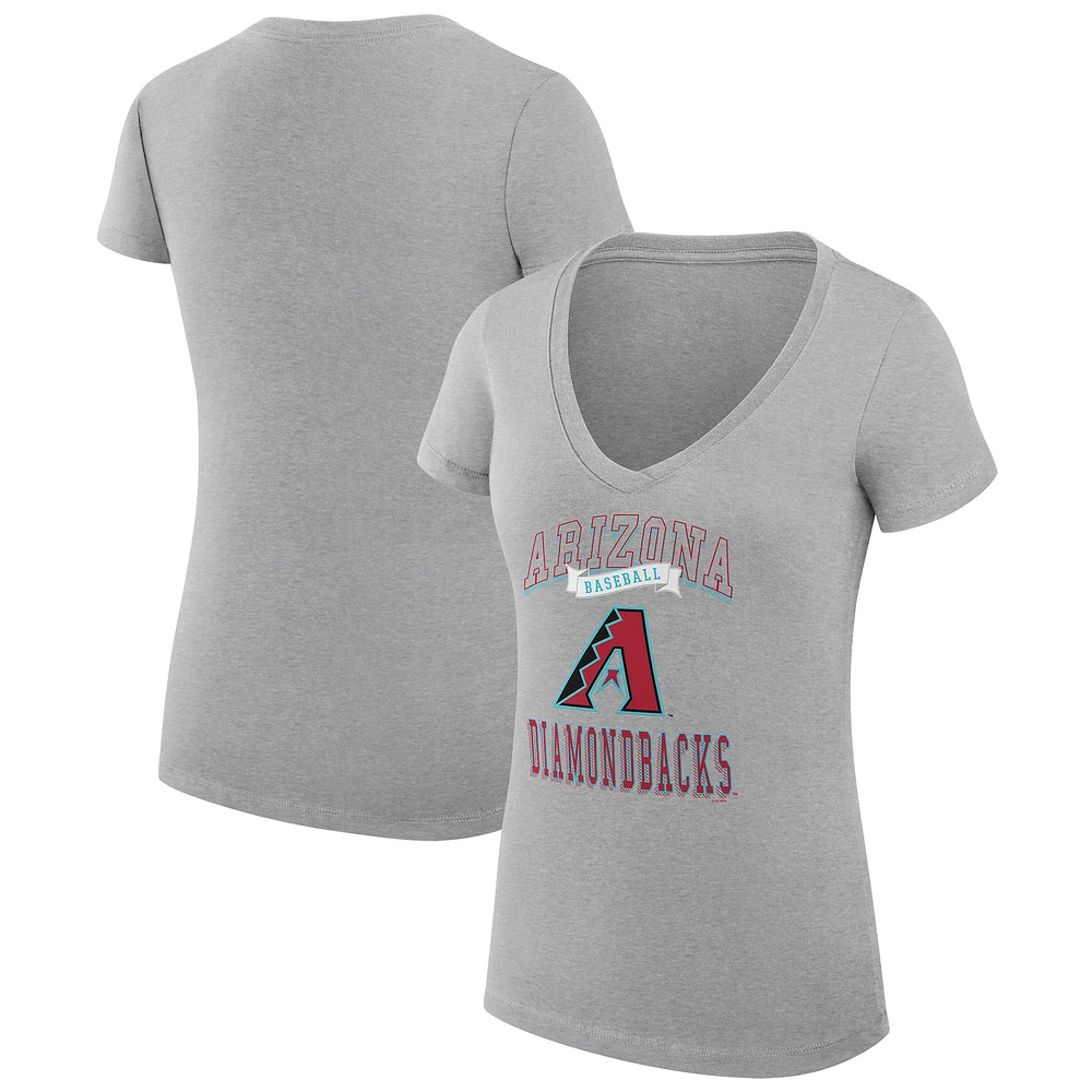 Women's G-III 4Her by Carl Banks Heather Gray Arizona Diamondbacks Super-Slim Fit Lightweight Team Logo Graphic V-Neck T-Shirt