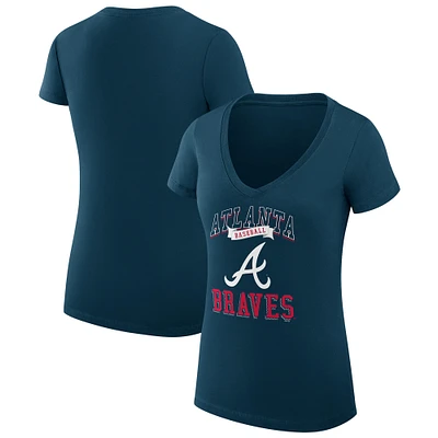 Women's G-III 4Her by Carl Banks Navy Atlanta Braves Super-Slim Fit Lightweight Team Logo Graphic V-Neck T-Shirt