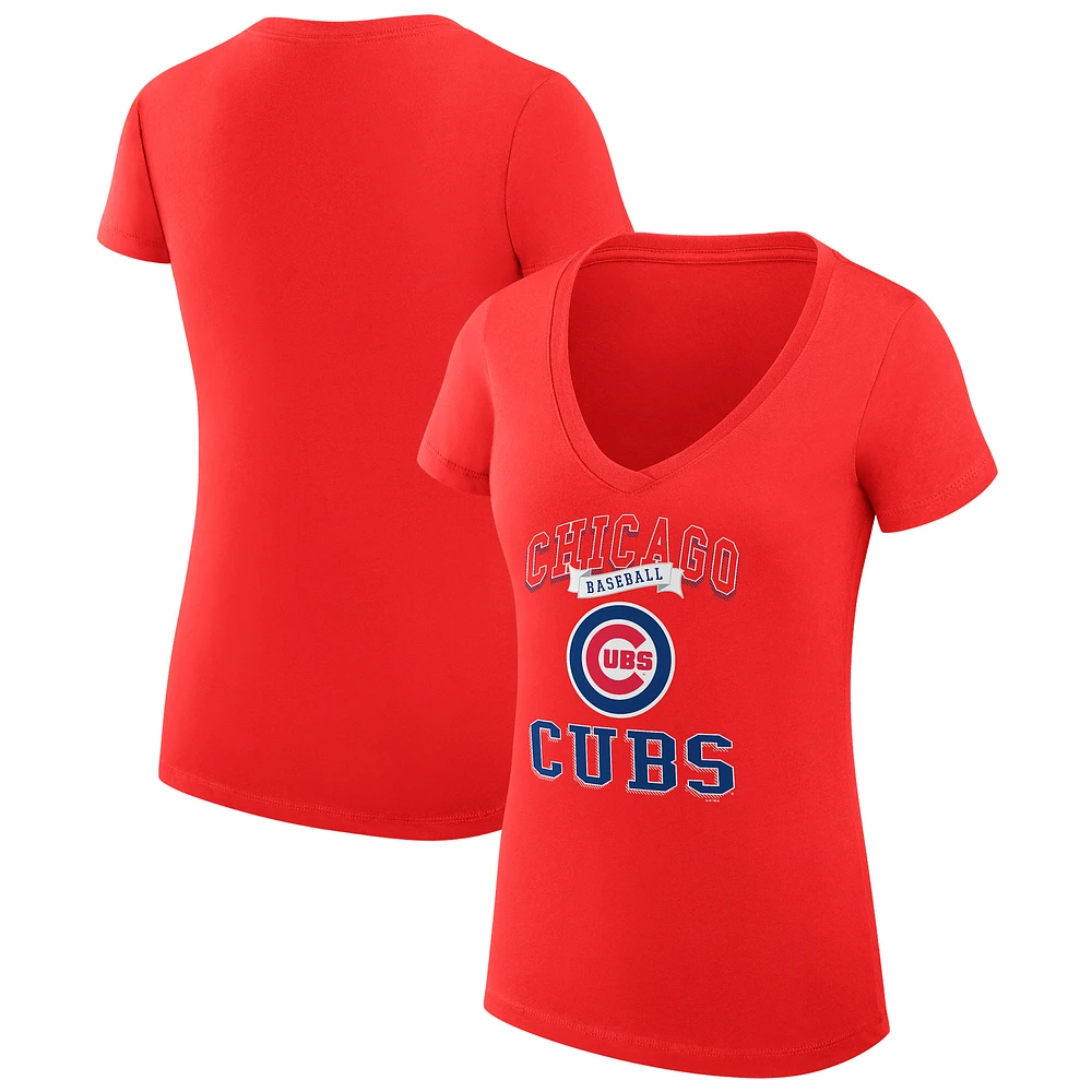 Women's G-III 4Her by Carl Banks Chicago Cubs Super-Slim Fit Lightweight Team Logo Graphic V-Neck T-Shirt