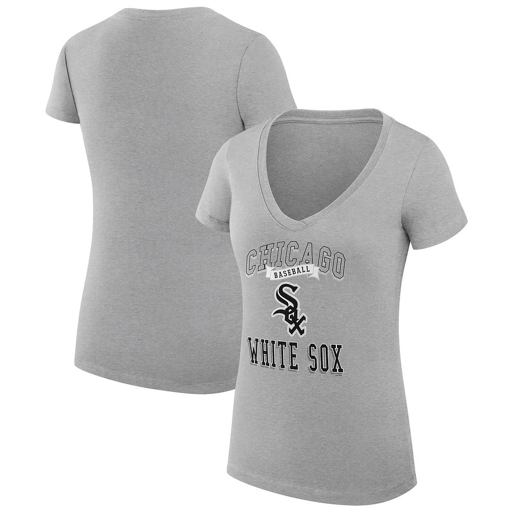 Women's G-III 4Her by Carl Banks Heather Gray Chicago White Sox Super-Slim Fit Lightweight Team Logo Graphic V-Neck T-Shirt